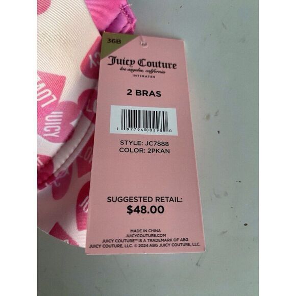 2 Pack Juicy Couture Bra Sz 36B SEXY Push Up JC7888 Hearts Valentines Pink NEW - Picture 3 of 10